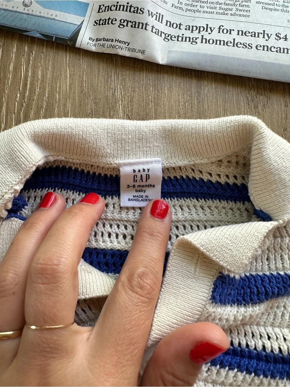 GAP Baby Cream and Blue Striped Knit Sweater